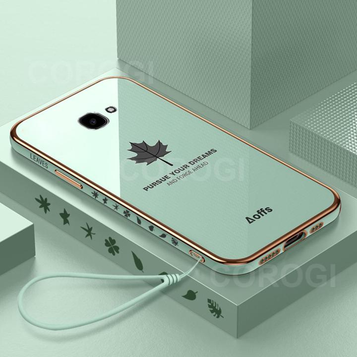For Samsung Galaxy J5 Prime Back Cover with Lanyard Fashion Shiny Plating Maple Leaf Design Camera Lens Protection Square Edge Soft Silicone Protective Phone Case