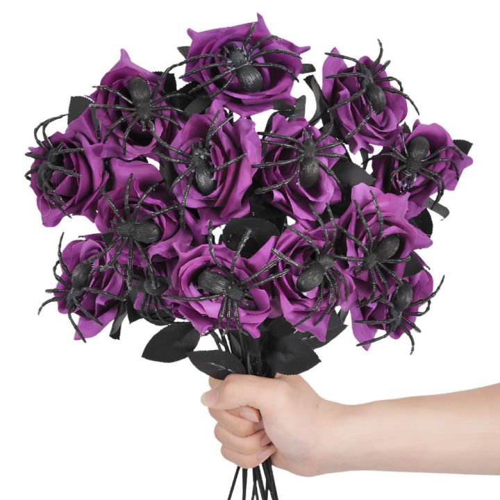 Fake Gothic Roses Photo Props 38cm Halloween Artificial Rose Realistic Gothic Spider Rose ...