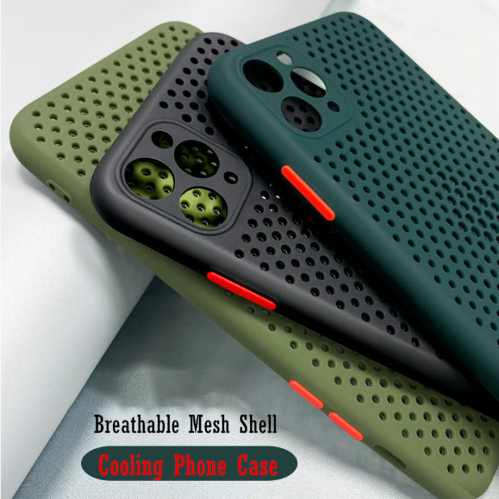 2024 Heat Cooling Case For iPhone 7 8 X XR Xs Max 11 14 15 Plus 13 12 Pro Max Mini SE 2020 Breathable Mesh Protection Cover Shell Myhappinessisyou
