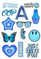 Blue aesthetic stickers for laptop, mobile back, waterbottles, notebook,diaries,etc Pack of 13, 3 x 2 inch stickers. 