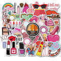 【linfang store】50Pcs/lot Pretty Girl Cosmetic Sticker Decal Lipstick Perfume High Pattern DIY Laptop Luggage Suitcase Cute Stickers. 