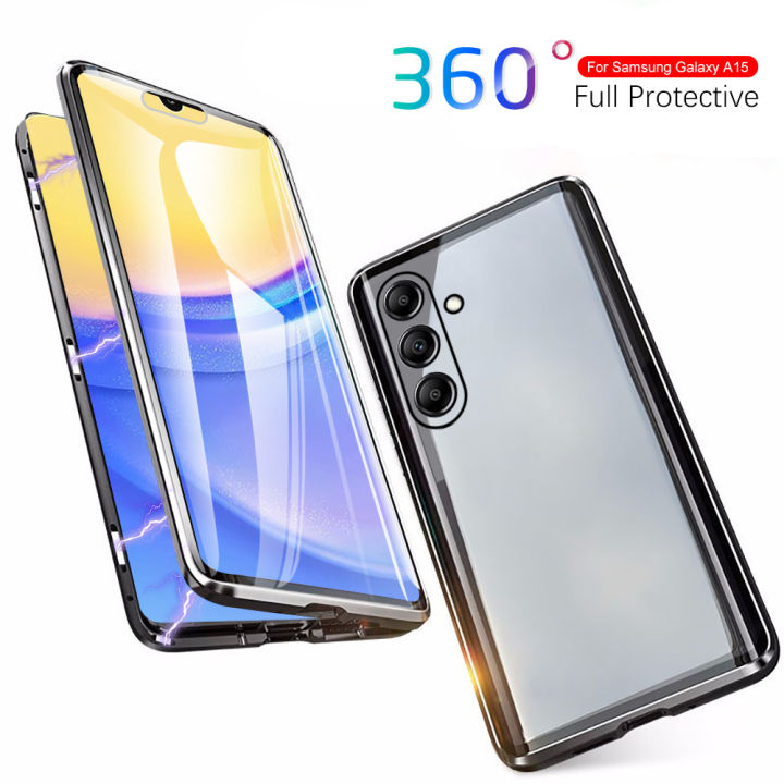 For Samsung Galaxy A15 5G/4G Magnetic Double Sided Glass Phone Case for Samsun Galaxy A15 Samsun a 15 6.5 inch Clear HD Shockproof Case