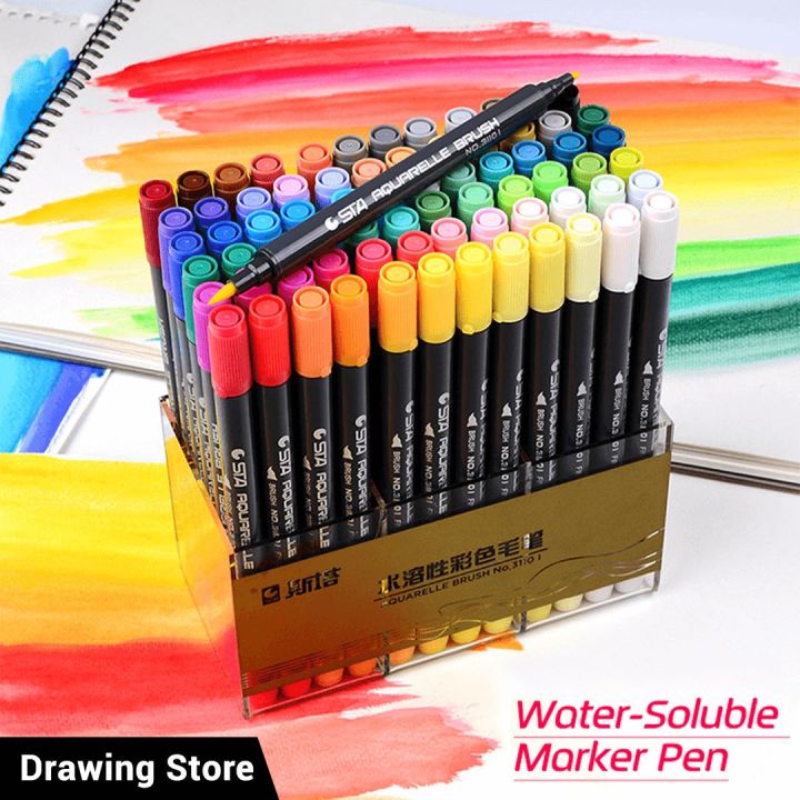 STA Dual Side Water Brush Pen Marker Set For Drawing 12, 24, 36 & 48 Color