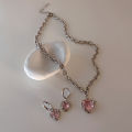 1Pc/Pair Fashion Pink Peach Heart Necklaces Earrings Sweet Cool Jewelry Sets SUPER BABY. 