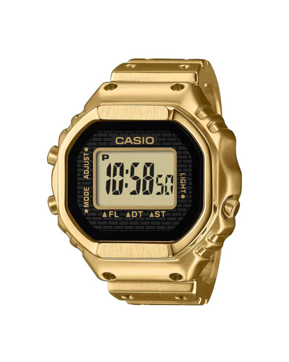 Casio Ring Watch Mens/Womens Gold Ion Plated Stainless Steel Case Square Digital Stop Watch, Alarm, Dual Time, Calendar, Multi-Function Gold Stainless Steel Bracelet Watch-CRW-001G-9DR