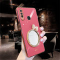 For Infinix Hot 8 Back Cover Bowknot Makeup Mirror Luxury 6D Plating Frame Shiny Cases Soft Silicone Square Protective Mobile Phone Case for Girls. 