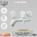 Premium Quality ABS PVC Double Bibcok For Toilet Shower/ Two Way Bib Cock with Flange 100% PTMT || Hot & Cold Water Easy Flow/ Kitchen, Bathroom, Wash Basin and Outdoor Faucet || Wall Mounted 5 Years Warranty / Wholesale Rate Price Guaranteed SUPERASIA. 