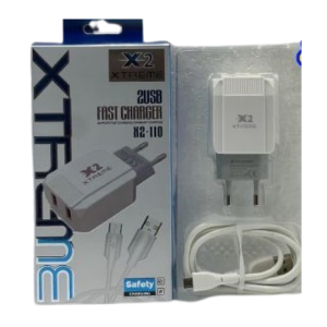 X2 Xtreme 110 Charger-Support Fast Charging For Smart Charfing-2 USB Ports-Safety Charging-Cable Type (c)-(5V)(3.0A)-Brand By Qurachi Trader's
