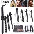 Kemei Hair Curler 4 in 1 Curling Iron Removable Curler Roller Conical & Gourd-shaped Curling Wand Electric Hair Styler Curls. 