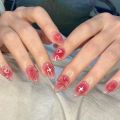 24pcs Pink Nail Patch Sweet Korean Style False Nails Full Cover Wear White Bow Decortive Press on Nails for Girls Women. 