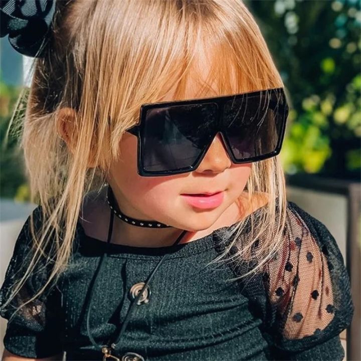 HKNA 2022 Custom Sunglasses Kids Square Eyeglasses Children Vintage Pink Big Frame Sun Glasses for Girls/Boys Gafas De Sol Mujer