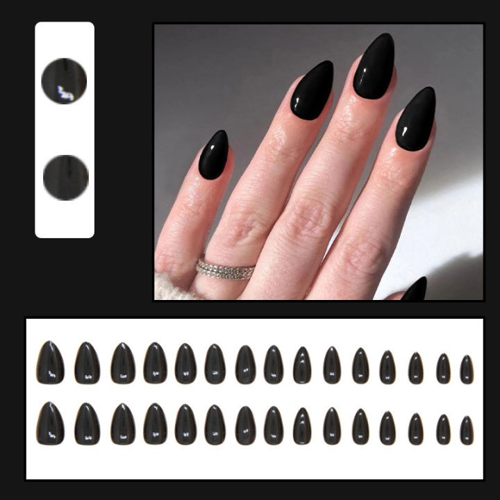 24Pcs%20Cool%20All%20Black%20Fake%20Nails%20with%20Glue%20DIY%20Art%20Design%20False%20Nails%20Wearable%20Nails%20Stylish%20Pattern%20Artificial%20Nails%20-%20Image%202
