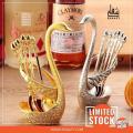 Stainless Steel Swan Base Tea Spoon Set - Golden/Silver. 