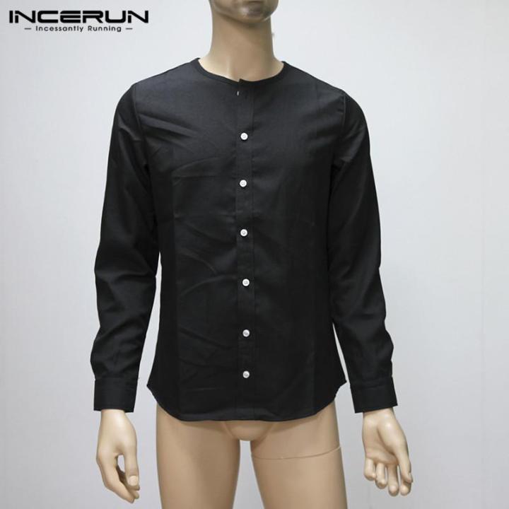 New Trendy· INCERUN Mens Linen Fitted T-shirt Top Long Sleeve Formal Casual Smart Shirts Autumn