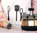 Condiment Pots Kitchen Condiment Bottle Set, Family Rotating Glass Seasoning Category Unique Condiment Jars (9 Pieces) Spice Jars. 