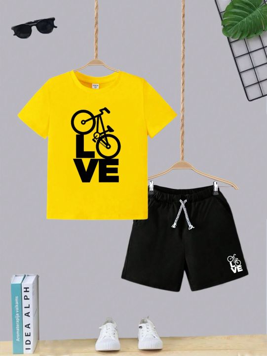 Children's Set Short Kit and Cotton T-shirt Love Bike Fashion Teen Kids