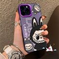 Trend Cute Tag Graffiti Cartoon Pop Mart Labubu Case Compatible for IPhone 16 15 11 14 12 13 Pro Max 7Plus 16 14 7 15 8 Plus XR X XS Max SE 2020 Luxury Plated Metal Lens Case. 