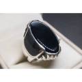 Mens Black Aqeeq Ring Sterling Silver 925 Onyx Ring Carnelian Statement Ring Hakik Ring Yemen Aqiq Ring Yemeni Artisan Black Agate Ring For Men. 