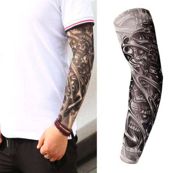 Unisex Stretchy UV Protection Outdoor Fake Slip On Tattoo Arm Sleeve
