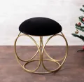 Nestroots Sitting Stool for Living Room Furniture Ottoman pouffes for Sitting | Metallic Side Table Puffy Foot Stool with Metalic Ring Gold Legs Home Furniture. 
