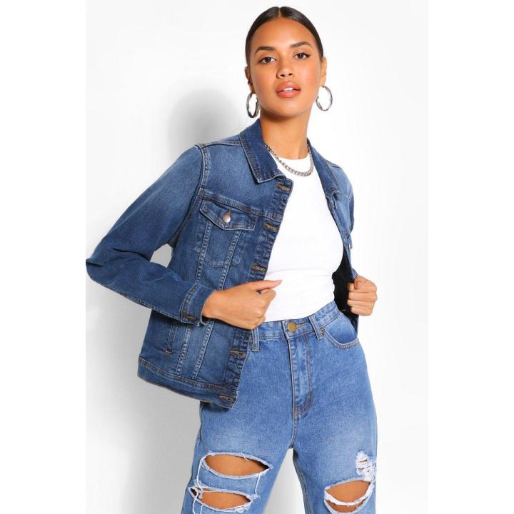 Lightweight long denim jacket best sale