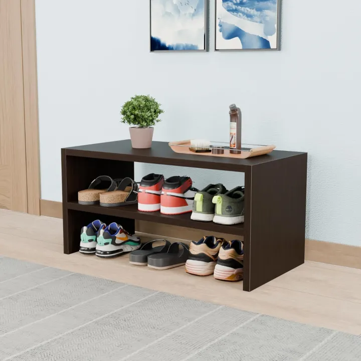 Wooden 2-Tier Shoe Rack – Stackable 9-Pair Organizer for Shoes, Sandals ...