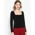 Jersey Cotton Full sleeves Black Square neck t shirt for girls. 