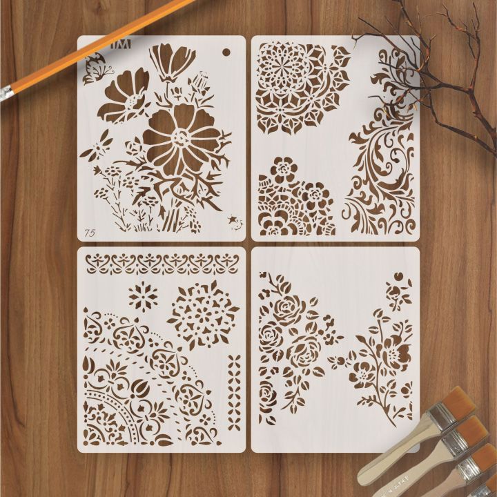 4Pcs/Lot Reusable Circle Edge DIY Layering Stencils Painting Scrapbook Coloring Embossing Album Decorative Card Template. ID 04
