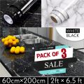 [Pack Of 3] Self Adhesive White Marble Sheet for Kitchen - Anti Oil and Heat Resistant. 