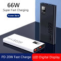 20000mAh Power Bank 66W Fast Charging Portable Mobile Charger for iPhone and Android, Dual USB and Type C Ports. 