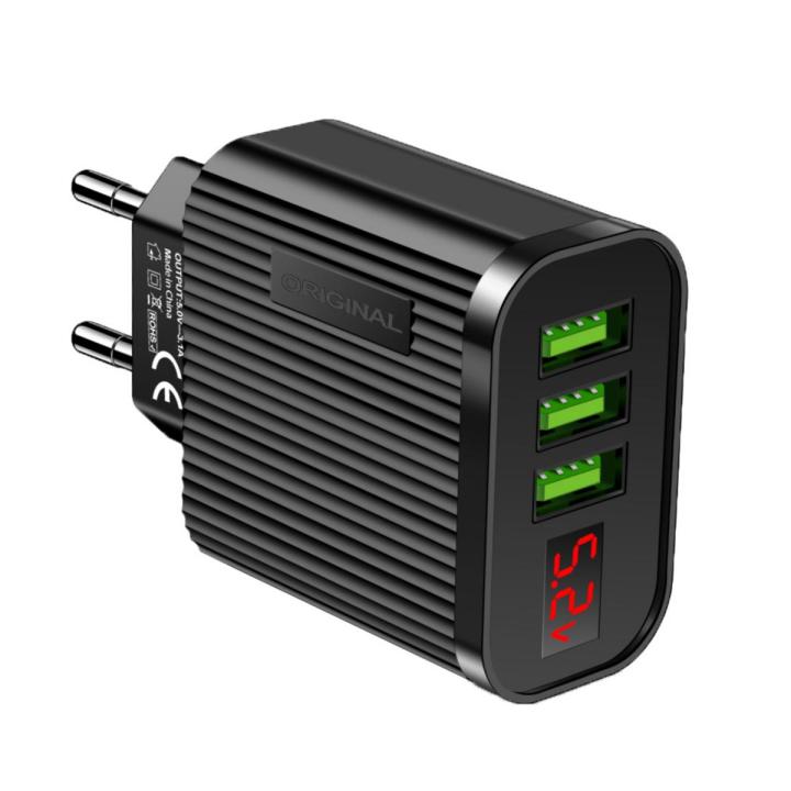 3 Port USB Phone Charger 5V 3.1A Digital LED Display Travel Wall Charger Adapter for iPhone Samsung Xiaomi EU Plug