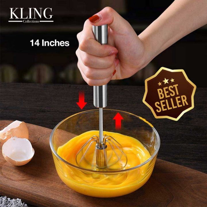 KLING Whiskers - Beater Hand Whisker Stirrer Egg Whisker Coffee Whisker Hand Push Beater - Kitchen Utensil Push Whisk for Blending, Whisking, Beating & Stirring
