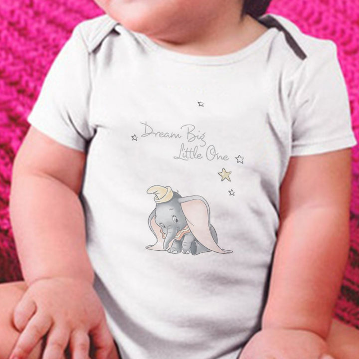 Maluch ubrania moda słoń Dumbo sen duży mały jeden graficzny Kawaii dziewczyna chłopiec kombinezon dla noworodka śmieszne kreskówki dla dzieci Romper