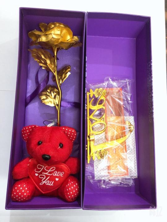 24K Gold Plated Rose with Teddy suitable for valentine day and anniversary etc
