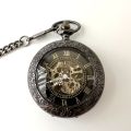 Retro Manual Mechanical Pocket Watch Mirror Hollow Flip Roman Type Black Mechanical Movement Pocket Watch, Ideal choice for Gifts. 