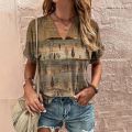 Vintage V-Neck Women's T-Shirt Summer Short Sleeve Tee Casual Haruku Stripe Print T Shirt for Women Streetwear Pullover Tops. 