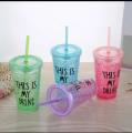 Glass Water Bottle 1pc Plastic Gel Frosty + Straw - 450ml  Double Wall. 