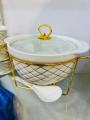 England High tech  Fancy Ceramic 26 square Soup Bowl Gift Set with  Soup Bowls/ with Handles, Gold Stand & Lid. 