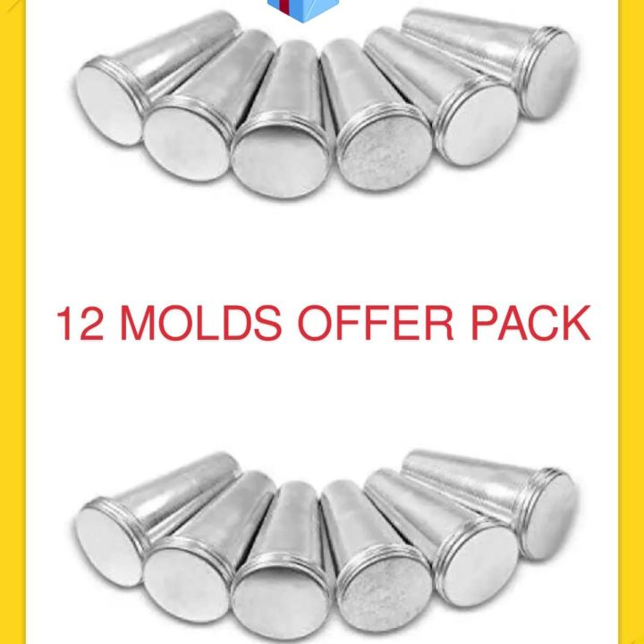 Hania s mould Aluminium Kulfi Mould/Qulfi Maker (Pack of 12)Kulfa Mold steel silver Ice Cream Maker Popsicles