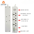 VALLOR™ Smart Universal Premium Portable Extension Board 3 Power Socket + Usb Ports Plug For Electronics Mobile Charging With 1.8 Meter Heavy Duty Copper Wire - White. 