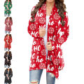 Long Cardigan Festive Snowflake Letter Print Casual Coat. 