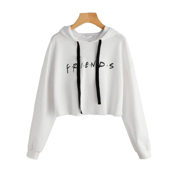 Friends logo printed long sleeves crop hoodie for girls