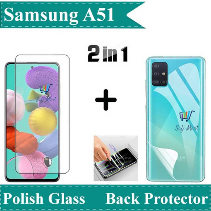 Samsung Galaxy A51 Tempered Glass Screen Guard + Back Protector Hydrogel Soft TPU Clear Jelly Film Protection For Galaxy A51 - Transparent