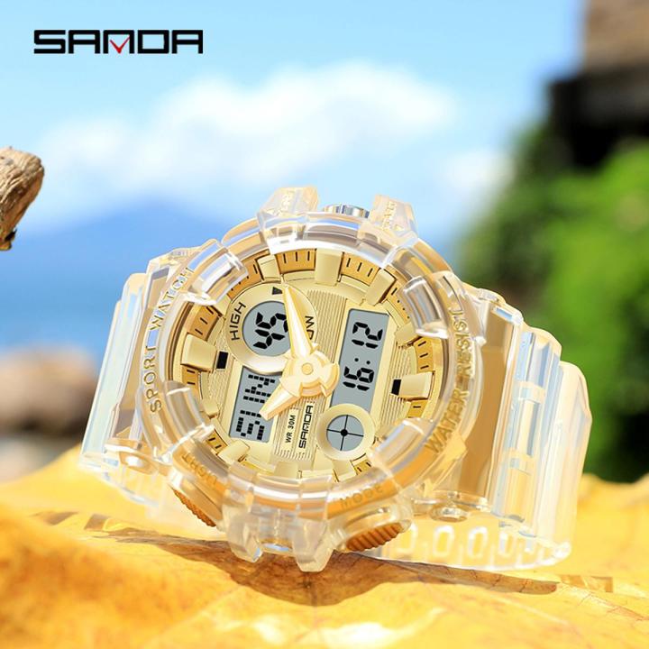 New ANDA Kaual Wanita Gaya Jam Tangan Tali Bening Tahan Air LED Digital Dual Diplay Outdoor Mewah Jam Tangan Fahion Wanita