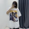 Street Hiphop Vintage Printed Summer Oversized Shirt Unisex Couple Graphic Tshirt For Men Women Short Sleeve Oversize Tee American Style Streetwear Korean Fashion Top Plus Size Casual Clothing Colour Black White M-3XL. 