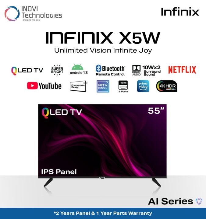 Infinix 55 Inch X5W QLED TV Android 13 AI (Artificial Intelligence) Smart LED Television With 2+1 Year Official Warranty