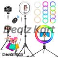 Pack of 4 - 7 Feet Tripod Stand, 26cm Ring Light, Collar Boya Mic, Tripod Holder Elegant Home. 