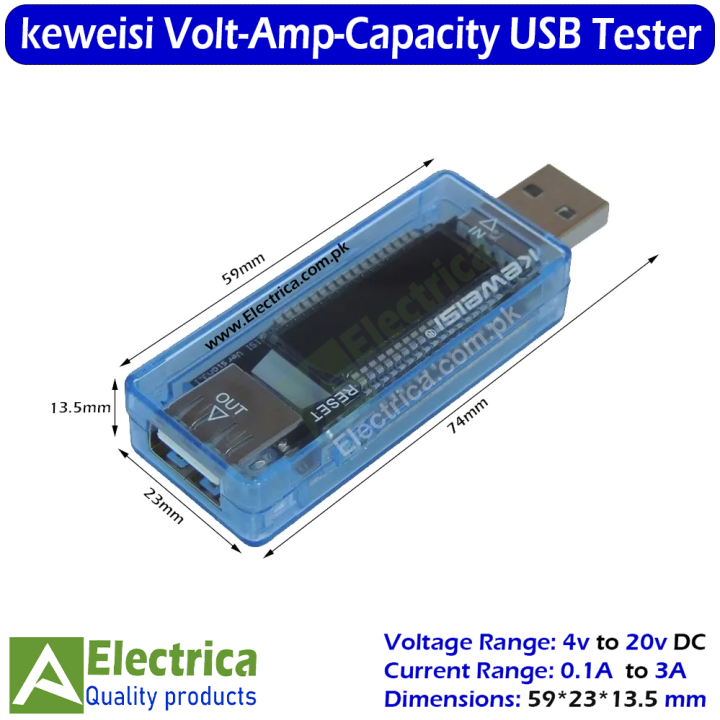 KEWEISI USB Current Voltage Capacity Tester Meter KWS-V20 Mobile Power Detector Charger Capacity Tester with LCD Display by Electrica