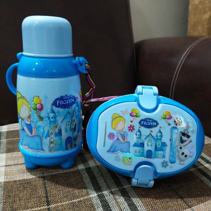 Frozen Girls Double Layer Kids School Lunch Box with Spoon And Water Bottle 750 ml