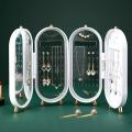 Foldable Jewellery Organizer with Mirror Ear Rings & Necklace_Hanging Holder Jewelry Box Vanity Hanger Stand suitable for storing necklaces and bracelets.. 